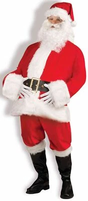 Deluxe Velvet Santa Claus Suit Costume plus Full Beard Accessory Standard Sz 42 - Image 1 of 4