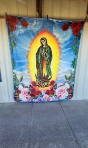 GUADALUPE FLOWER ROSE VIRGIN MARY RELIGION QUEEN SIZE BLANKET - Picture 1 of 2