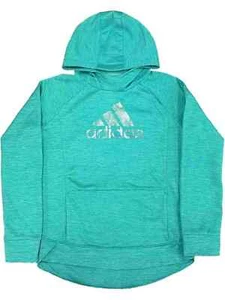 Adidas Girls Teal Blue & Silver Shimmer Hoodie Sweatshirt Jacket 4 - Picture 1 of 1