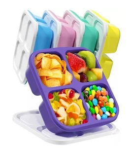 5 PCS Bento Snack Containers, Reusable 4 Compartment Divided Food Storage - Picture 1 of 8