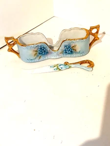 Vintage Porzellan Silberbesteck Löffel Dose mit handbemalten Blumen/Brieföffner - Bild 1 von 6
