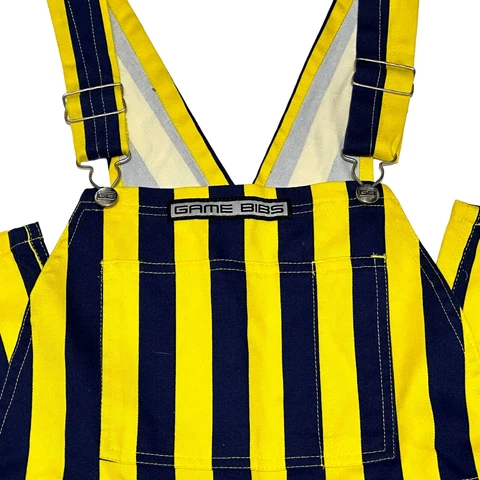 GAME BIBS OVERALLS UNIVERSITY OF MICHIGAN YELLOW & BLUE STRIPED - SIZE SMALL Cover
