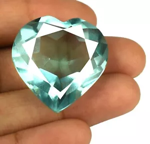 Brazilian Lab-Created Aquamarine 45-55 Ct Heart Shape Gemstone Certified - Picture 1 of 12