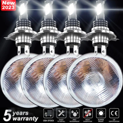 4PCS 5-3/4" 5.75 Inch Round 6000k H4 LED White Halo Lens Headlights - Изображение 1 из 4