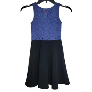 AQUA Girl Skater Dress Size Small Lace Bodice Lined Blue Black Style AQ1227 - Picture 1 of 4