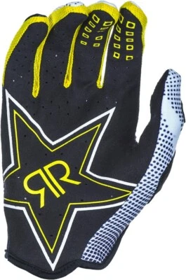 NEW 370-01907 FLY RACING LITE ROCKSTAR GLOVE XS - Black/White/Yellow- MOTORCYCLE - Image 1 of 3