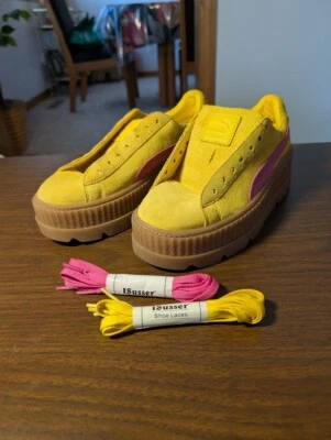 Puma Fenty By Rihanna Yellow & Hot Pink Suede Cleated Creeper Sneakers Size 9 - Image 1 of 4