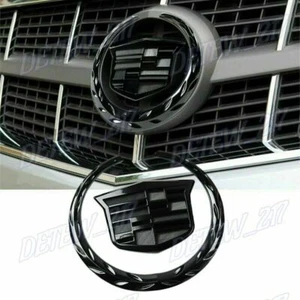 NEW For Cadillac Front Grille 6" Emblem Hood Badge Black Symbol Ornament 1PCS - Picture 1 of 6