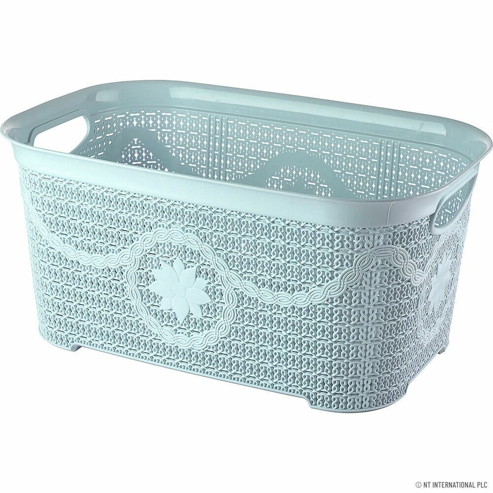 NEW MULTI PURPOSE BASKET LAUNDRY HOME STORAGE ORGANISER KNIT CLOTHES LIGHT BLUE - Image 1 of 1