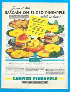 1936 Canned Pineapple PRINT AD sliced or crushed dessert pie cake recipe book - Picture 1 of 3