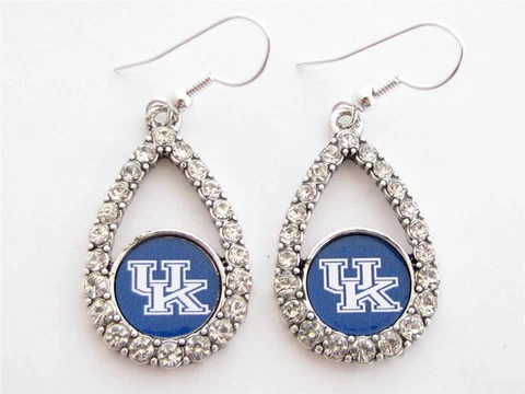 Kentucky Wildcats Blue Teardrop Crystal Silver Womens Earrings Jewelry UK Cover