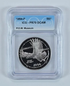 1994-P POW Museum Commemorative Silver Dollar PR70 DCAM ICG *6341 - Picture 1 of 5