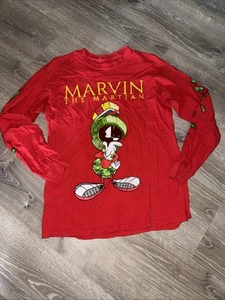 Medium Looney Tunes Marvin the Martian "Mars Rules" Red Long Sleeve Shirt - Picture 1 of 6