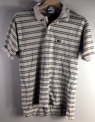 IZOD LACOSTE Womens Vintage Polo Shirt Large, Gray Green Striped, Gator - Image 1 of 4