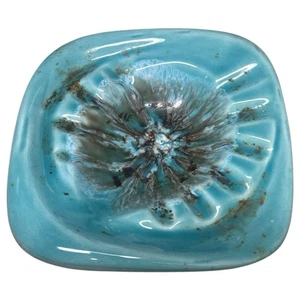 Vintage Drip Glaze California Pottery USA Ashtray Dish, Turquoise And Brown - Picture 1 of 11