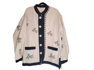 VTG Venus Imports HORSE Petroglyphs Art-to-Wear Coat Jacket Cotton Cream Black  - Picture 1 of 24