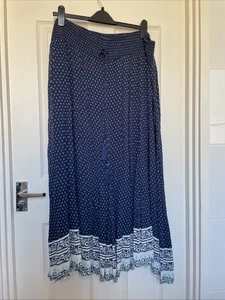 Julipa Long Blue Patterned Summer Skirt With Elasticated Waist & Tassels - Picture 1 of 7