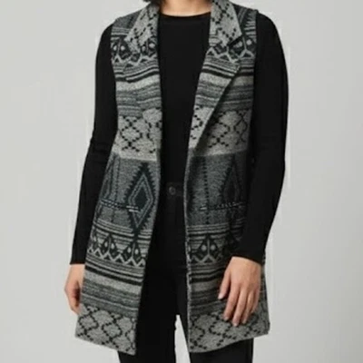 Artisan NY Southwestern Tribal Manta Gris Gran Tamaño Chaleco Plumero Mujer Pequeño Foto 1 de 4