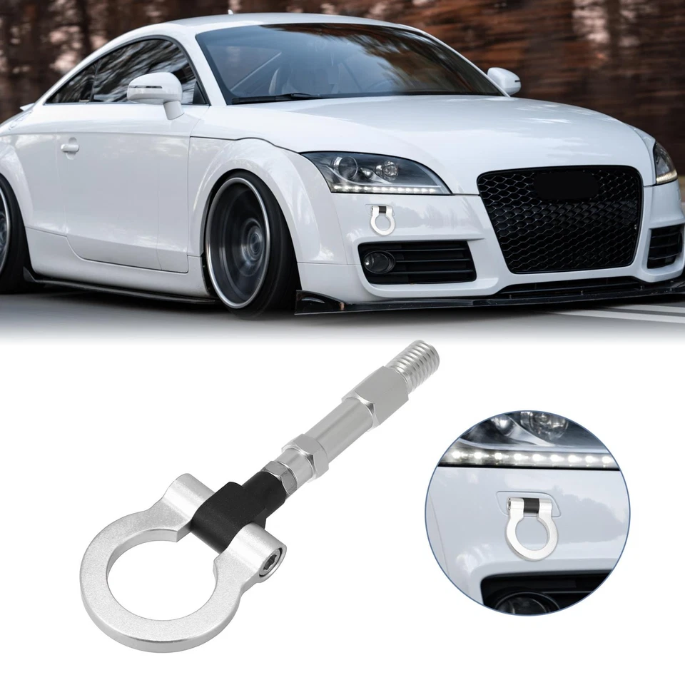 Tornillo de gancho de remolque de parachoques trasero delantero redondo tono plateado para Audi A5 S5 RS5 Foto 1 de 4