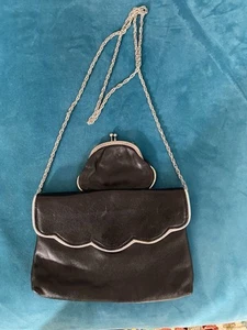 Black Evening Bag With Silver Trim And Shoulder Strap Matching Purse Included - Picture 1 of 1