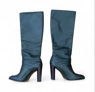 Botas de cuero Diane Von Furstenberg hasta la rodilla punta tacón bloque talla 5 Foto 1 de 4