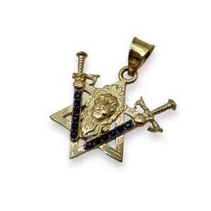 Colgante Magen David Oro 14K con Diamantes Negros Dos Espadas Victoria León de Judá - Imagen 1 de 12