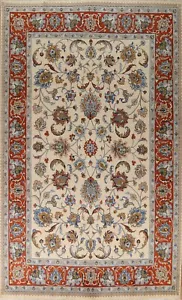 Alfombra vintage de marfil/óxido floral de Kashmar 8x12 tinte vegetal anudado a mano - Imagen 1 de 12