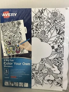 Avery Big Tab "Color Your Own" Dividers(24976), 5 Tabs, 1 Set, 5 Designs - Picture 1 of 3