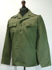 Bulgarian Army Warsaw Pact Era Heavy Cotton Olive Green Collared Shirt / Tunic