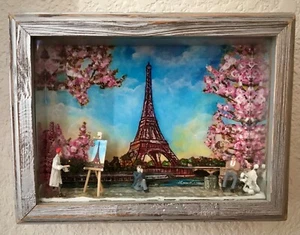 Paris in the Springtime Shadow Box painting By Lois F Rivera, Artist - Picture 1 of 1