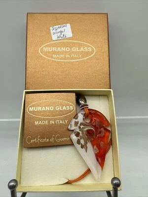 Authentic Murano Glass Pe￼ndant With Cert- Jagged Leaf - Orange/White - M3 - Image 1 of 4