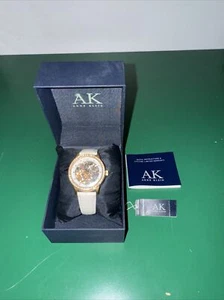Anne Klein White 10/9154WTWT Automatic Skeletonized Watch Crystal Embedded Bezel - Picture 1 of 11