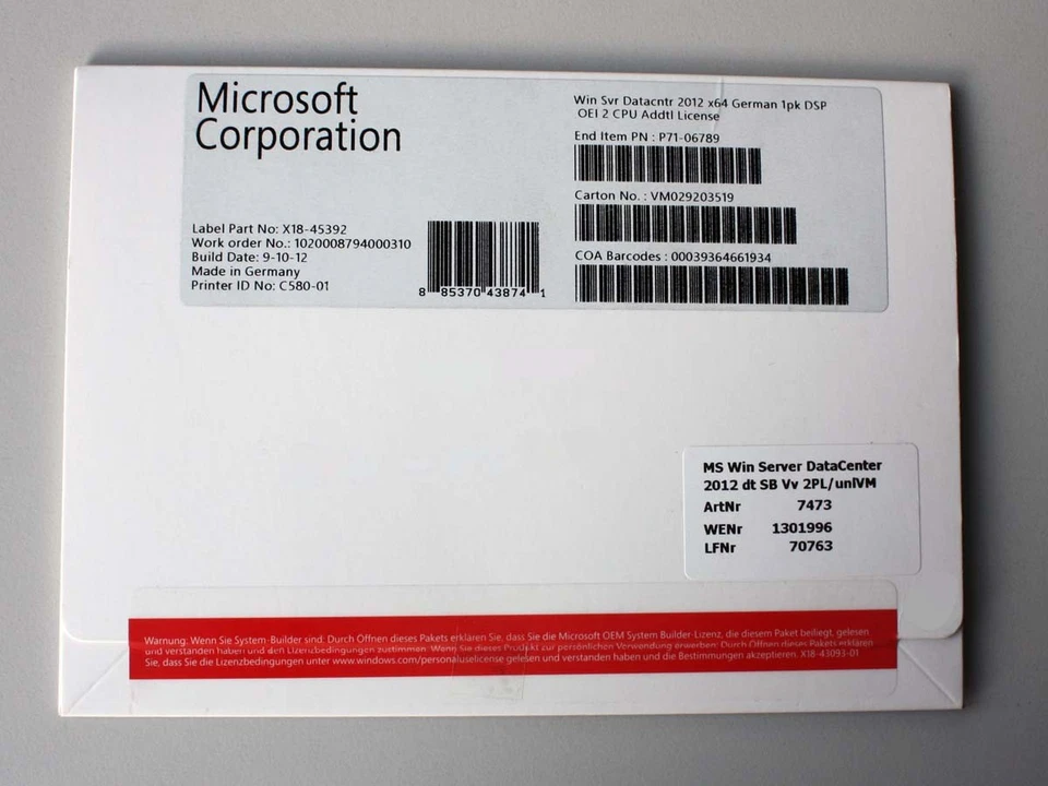 Windows 2012 Server Datacenter Edition R2, Additional License: 2-CPU-Erweiterung - Bild 1 von 1