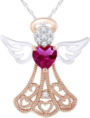 Collar Colgante Ángel Piedra Natal Simulada y Diamante Chapado en Oro Rosa 925 Foto 1 de 2