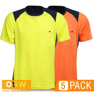 5 X HI VIS UNISEX SAFETY LIGHT COOL DRY WAREHOUSE TRADIES CONSTRUCTION T-SHIRTS - Picture 1 of 5