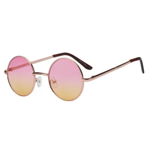 ONE PAIR OF ROUND SUNGLASSES PINK-YELLOW COLORED LENS 43mm TINTED METAL FRAME - Picture 1 of 8