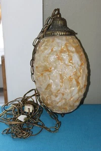 Vtg MCM Hollywood Regency Iridescent Pearlized Glass Hanging Swag Light Fixture - Picture 1 of 10