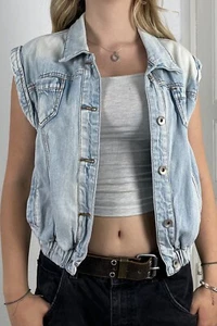 Jeansweste Weste stone washed blau jeans 38 Small Damen 80s retro - Bild 1 von 5