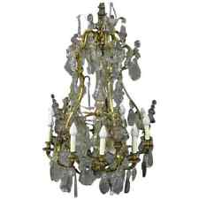 Brass Louis XVI Style 1930s Crystal Pendant Chandelier with Crystal Spires