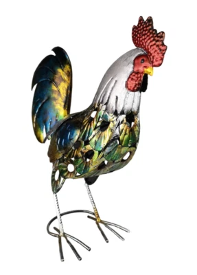 Garten Deko Figur Hahn Huhn Metall farbenfroh Vogel Gartendeko Rooster - Bild 1 von 4