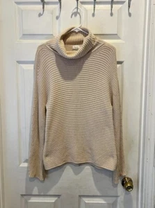 Suéter Granate Hill Beige Crema Cuello Alto Algodón Hecho en Italia Talla Grande - Imagen 1 de 6