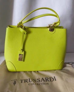 TRUSSARDI COLLECTION Tasche Saffiano Leder Reißverschluss Neon Made in Italy NEU - Bild 1 von 24