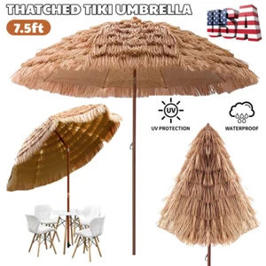 7.5ft Hawaiian Tiki Umbrella w/Tilt, Thatched Tiki Pool Outdoor Patio Umbrella - Picture 1 of 11