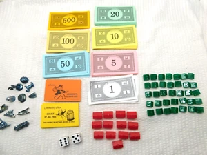 Vintage  1996 Monopoly  Hasbro  Metal Replacement Pieces-Houses,Money, Dice - Picture 1 of 7