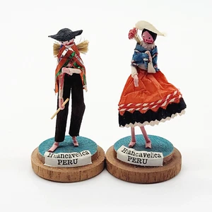 Muñeca de papel peruana vintage pequeña pareja ropa étnica figuras Huancvelica - Imagen 1 de 8