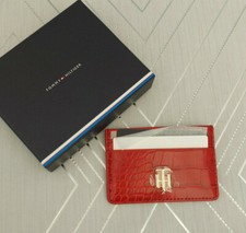 Tonny Hilfiger Ladies The Lock Croc Leather Card Holder Red BNWT Boxed