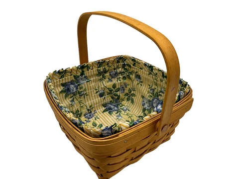Longaberger Large Berry Basket W/ Handles, Liner & Plastic Protector Collectible Cover