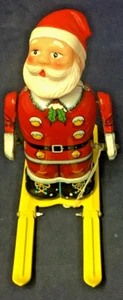 1950er Vintage Japan Blech bunt Weihnachtsmann auf Skiern Aufziehspielzeug 6 Zoll - Bild 1 von 6