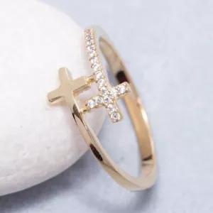 Real 14K Solid Gold Cross Ring, Handmade Cross Ring - Picture 1 of 9