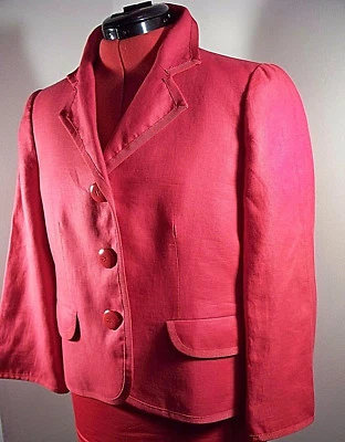 Chaqueta Armani Collezioni roja, talla 8, 100% lino, mangas 3/4, hecha en Italia Foto 1 de 4
